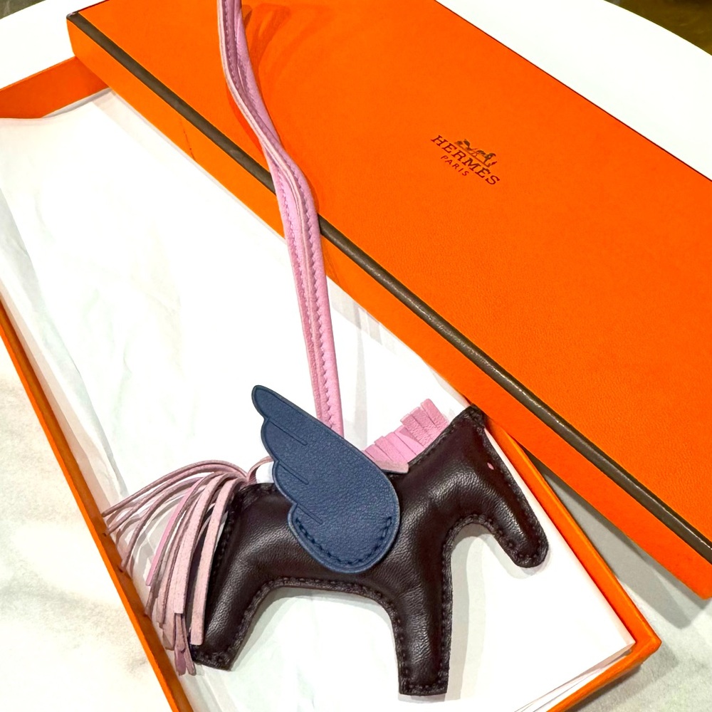HERMES Milo Lambskin Grigri Rodeo Pegase Horse Bag Charm PM Brown Blue Pink